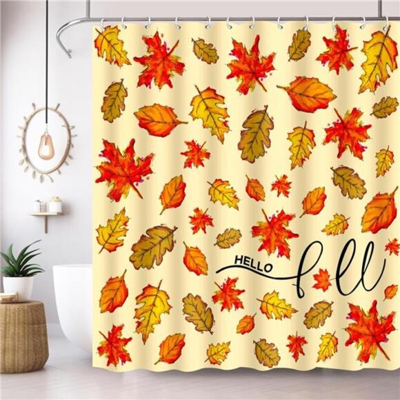 Fall Shower Curtain for Bathroom, Orange Autumn Leaves Shower Curtains for Fall - Picture 1 of 8